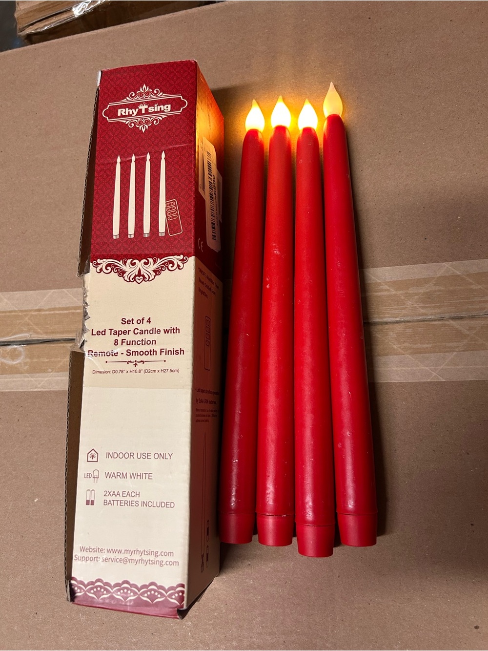 Flameless LED Taper Candles w/ Remote – Set of 4 Red Candles - Picture 2 of 6